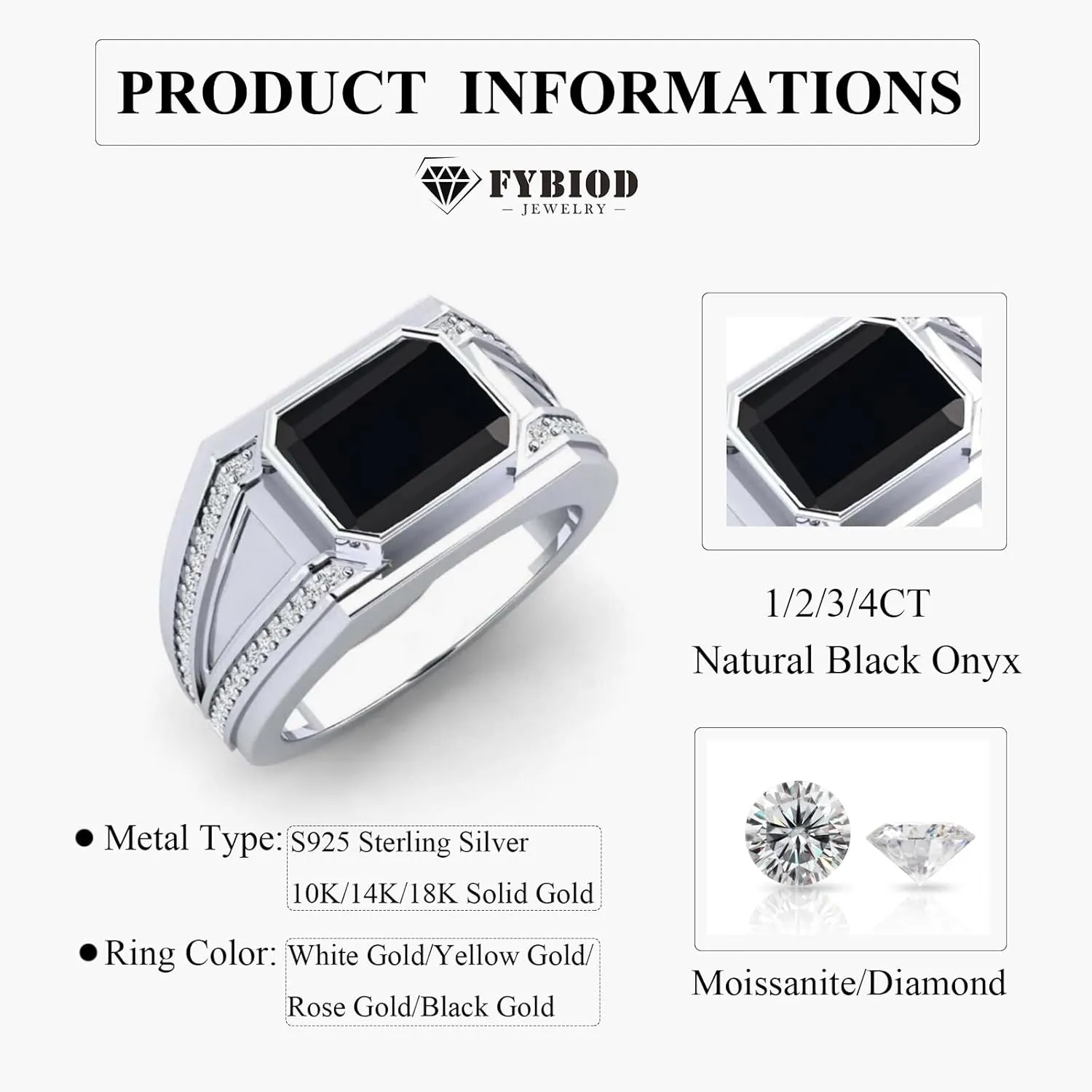10K 14K 18K Gold Men's Gemstone Rings Custom 1-4 Carats Emerald Cut Gemstone Ring for Men Engagement Statement Wedding Anniversary Ring Jewelry Gifts for Him
