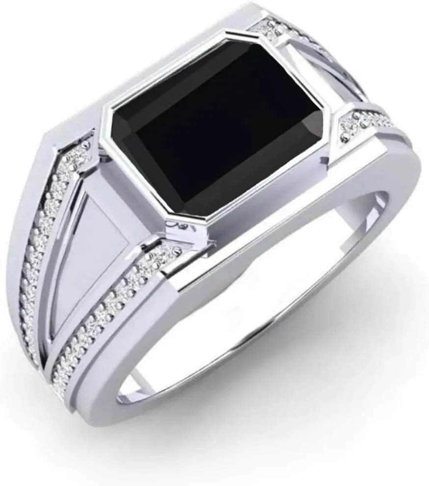 10K 14K 18K Gold Men's Gemstone Rings Custom 1-4 Carats Emerald Cut Gemstone Ring for Men Engagement Statement Wedding Anniversary Ring Jewelry Gifts for Him