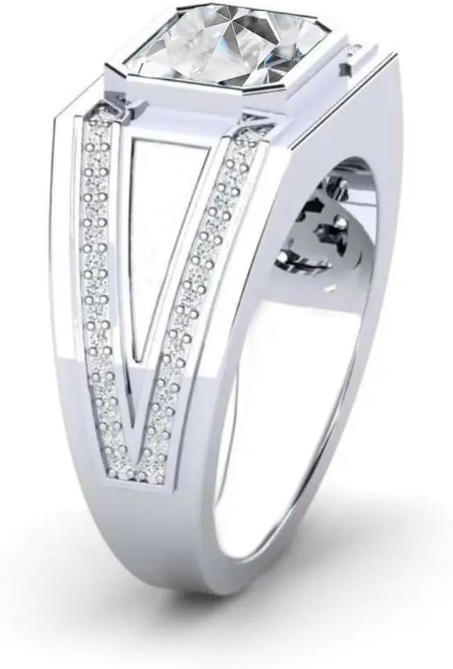 10K 14K 18K Gold Men's Gemstone Rings Custom 1-4 Carats Emerald Cut Gemstone Ring for Men Engagement Statement Wedding Anniversary Ring Jewelry Gifts for Him