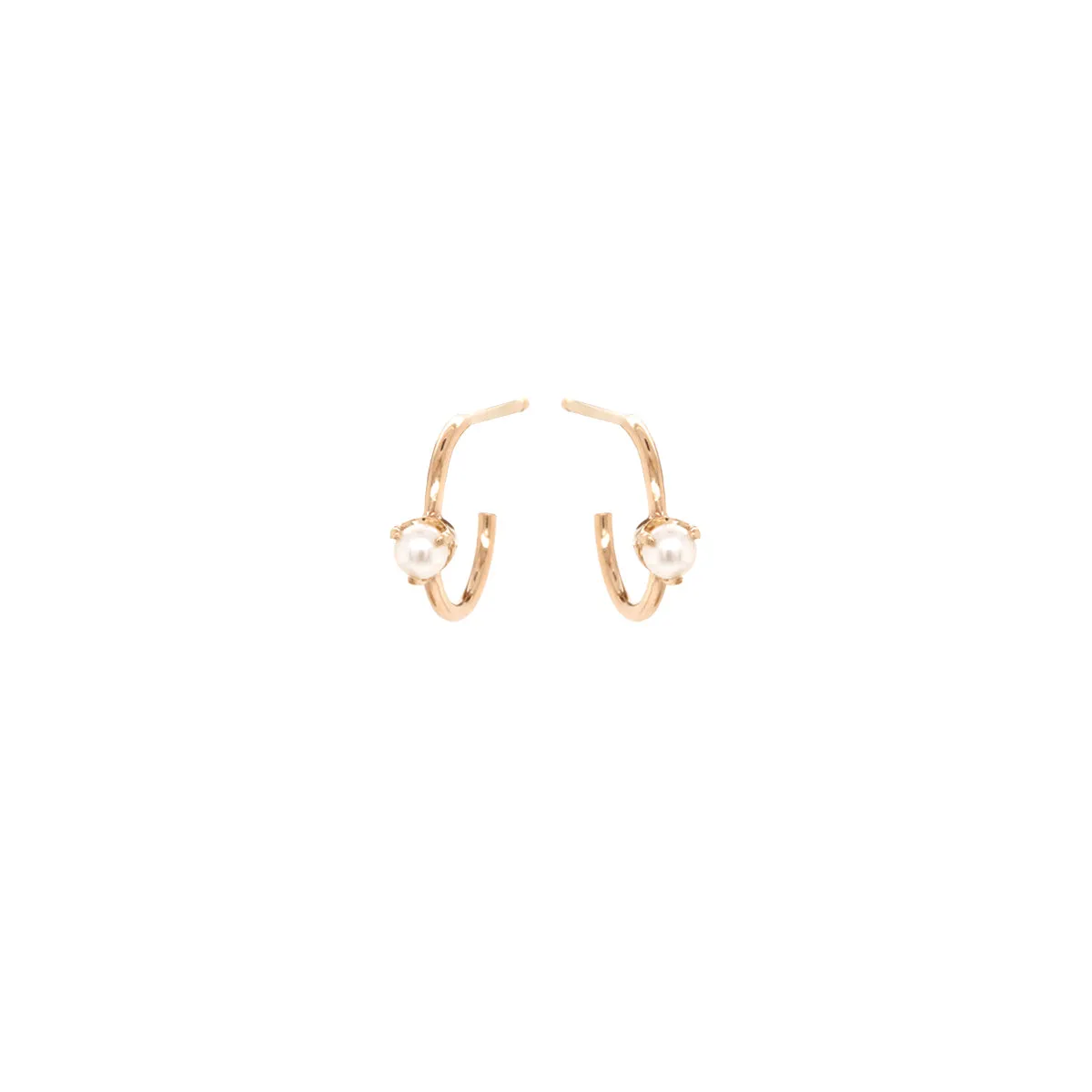 14k Tiny Pearl Thin Huggie Hoops