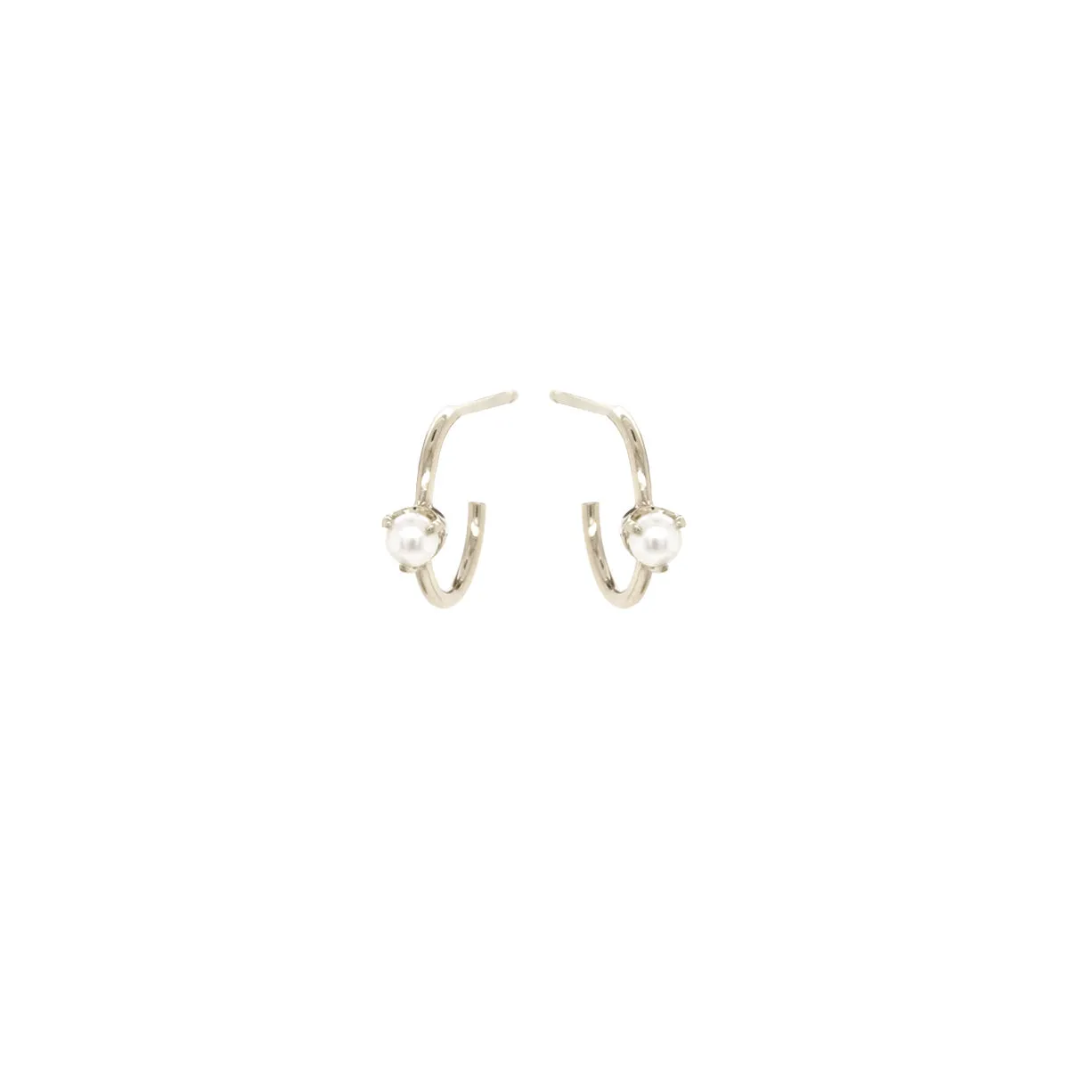 14k Tiny Pearl Thin Huggie Hoops