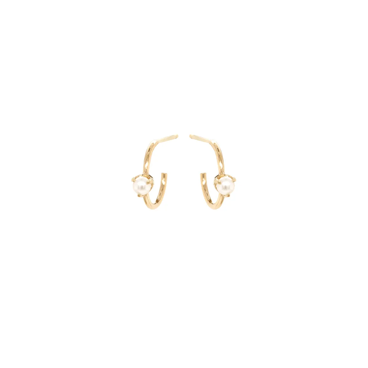 14k Tiny Pearl Thin Huggie Hoops