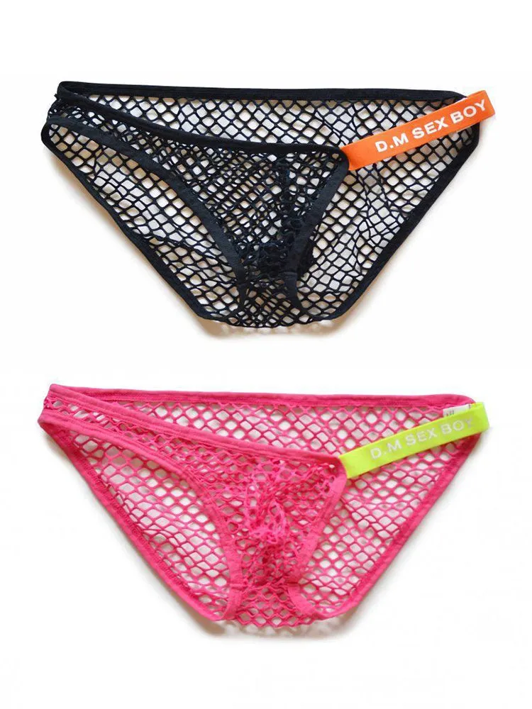 2 Pack Men's Low Waist Sexy Mesh Breathable Sports Transparent Briefs
