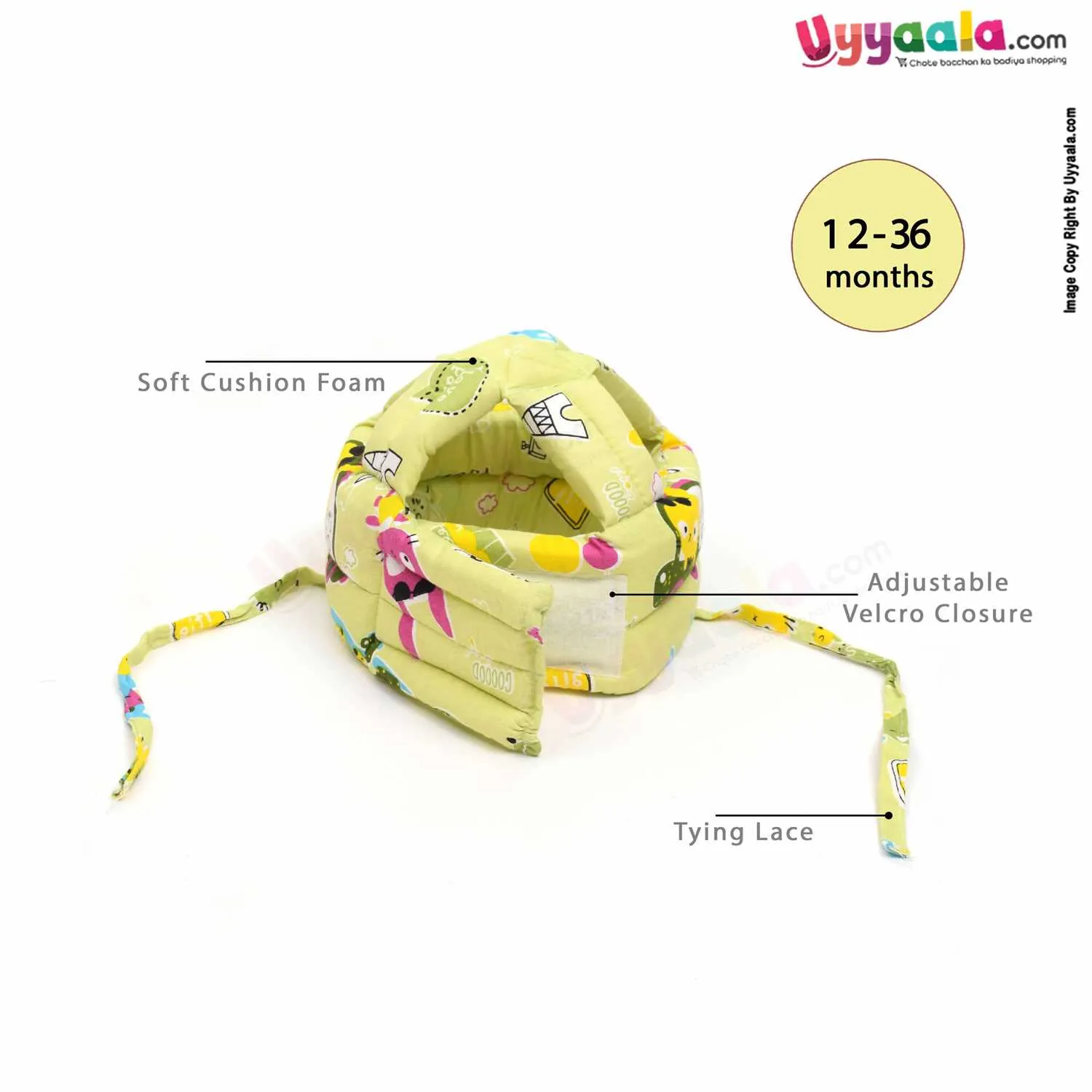 Baby Safety Helmet for Bump - Free Protection and 100% Cotton Rabbit Print,12-36m Age - Light Green
