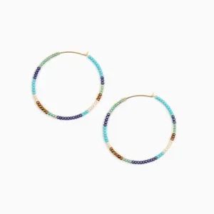 Beaded Hoop Earrings - Turquoise Sand