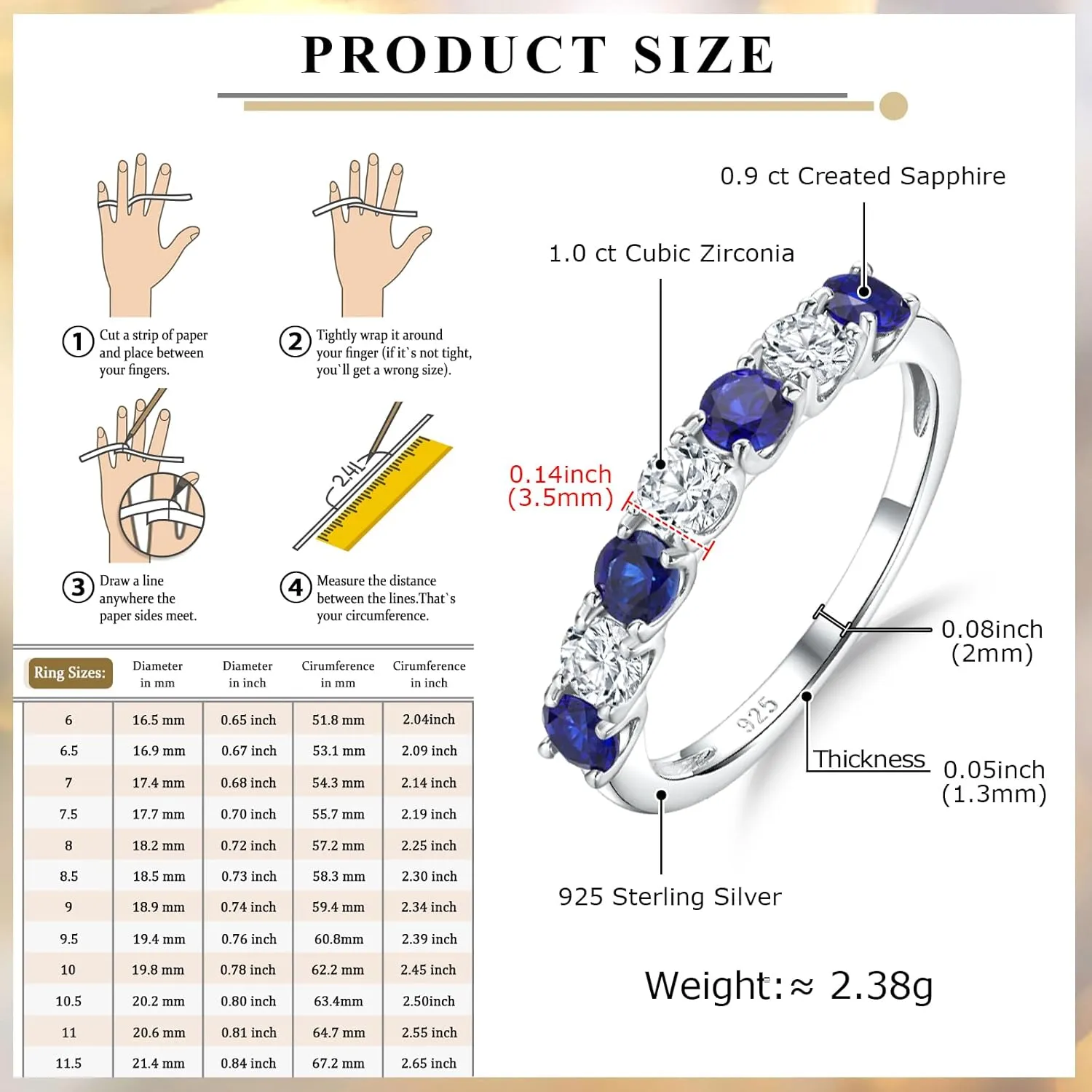 Birthstone Wedding Band Eternity Rings 925 Sterling Silver Rings Stackable Anniversary Engagement Rings Cubic Zirconia Inlaid Created Garnet/Amethyst/Sapphire Ring 7 Stone Ring, Size 6 to 10