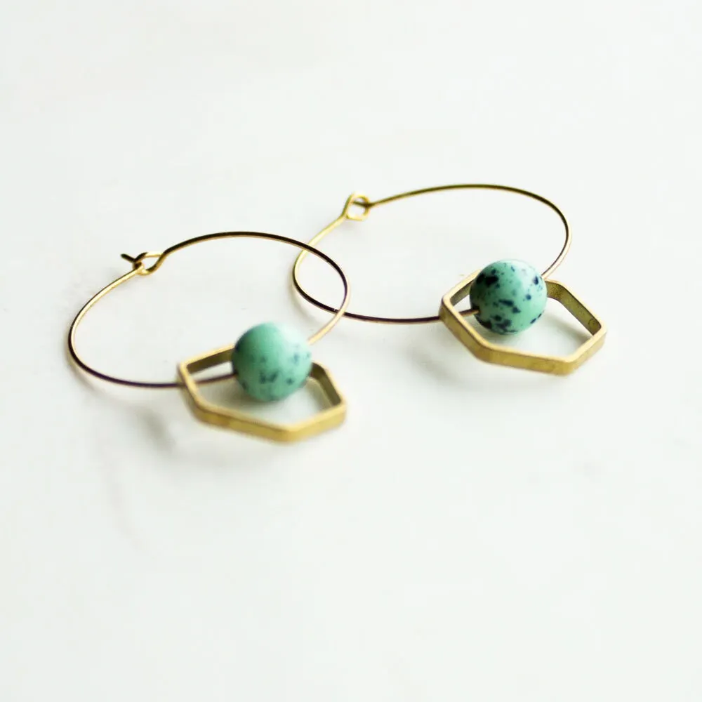 Blue and Gold Hoop Earrings