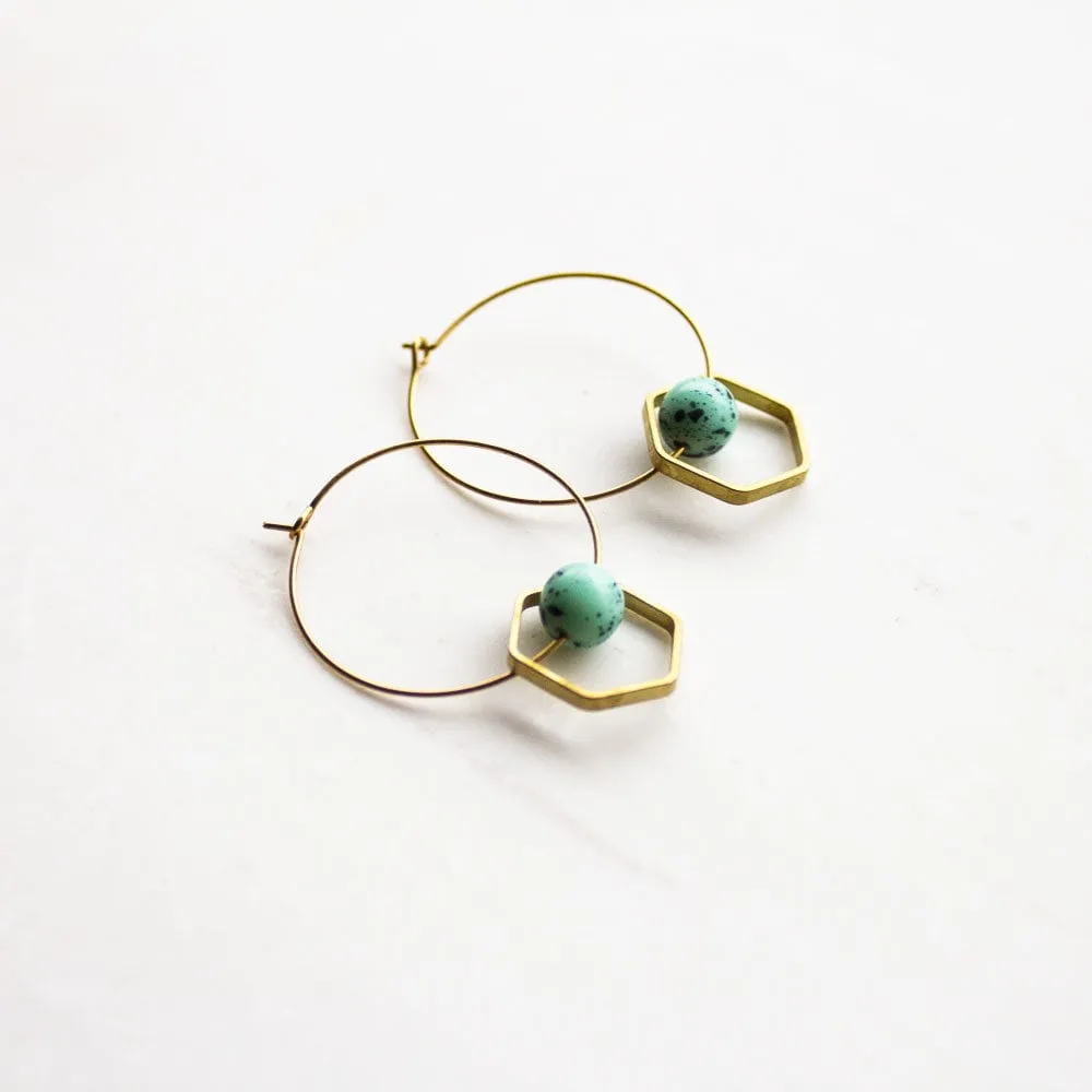 Blue and Gold Hoop Earrings