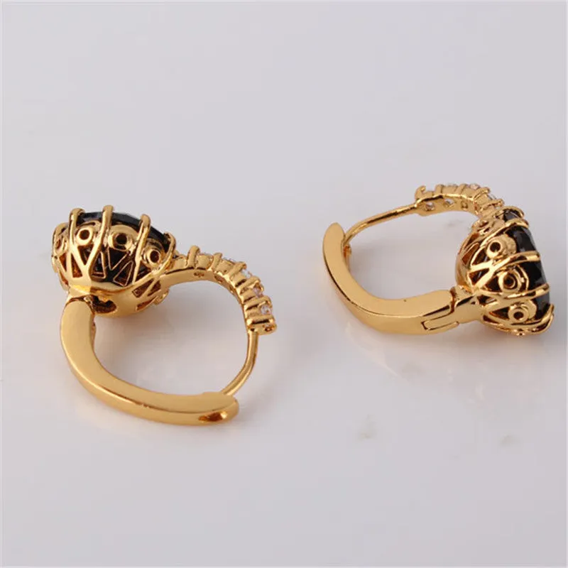 Brand New Earings Fashion Gold Plated Huggies Earring Women Black Zircon Crystal Hoop Earrings for Women