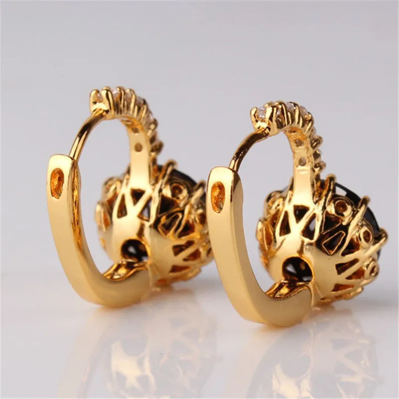 Brand New Earings Fashion Gold Plated Huggies Earring Women Black Zircon Crystal Hoop Earrings for Women