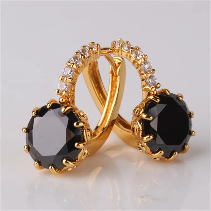 Brand New Earings Fashion Gold Plated Huggies Earring Women Black Zircon Crystal Hoop Earrings for Women