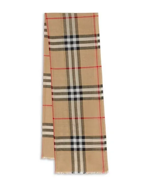Burberry Lightweight Wool Silk Scarf in Tan/Beige