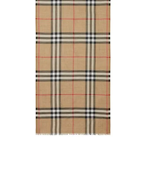 Burberry Lightweight Wool Silk Scarf in Tan/Beige