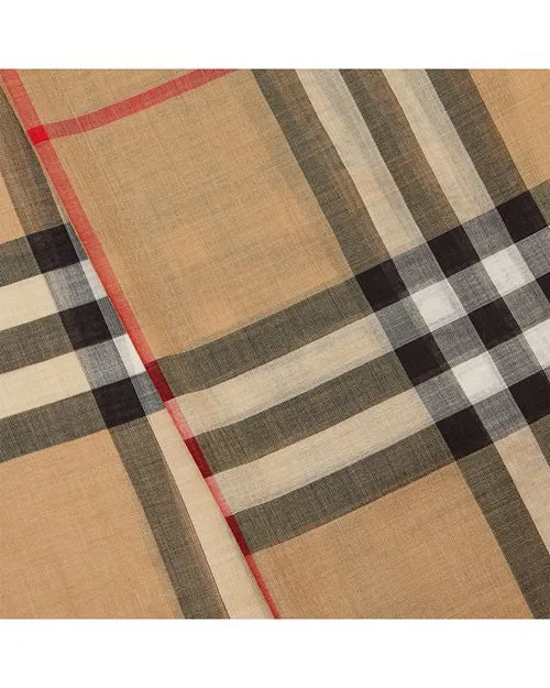 Burberry Lightweight Wool Silk Scarf in Tan/Beige