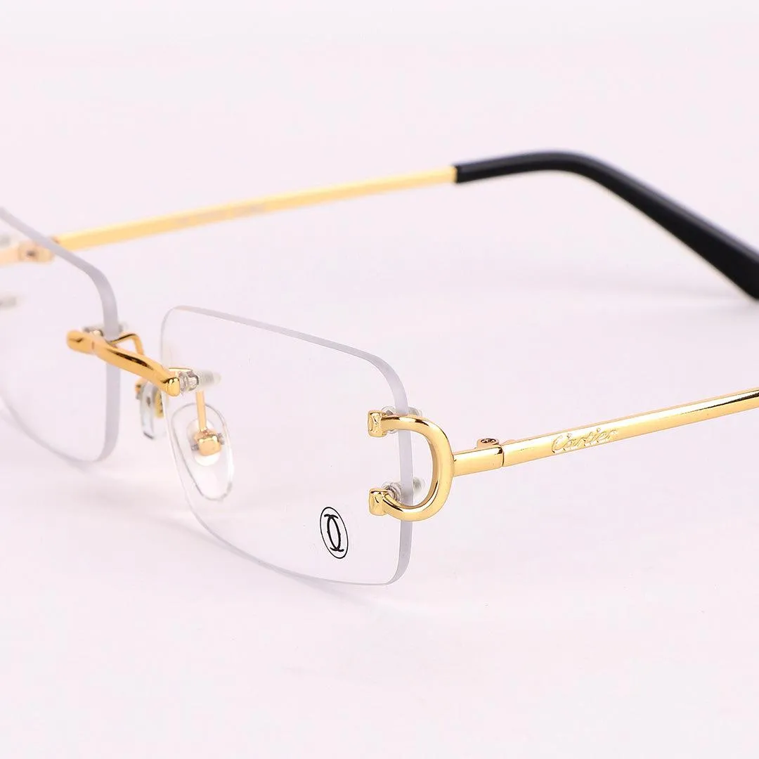 Cartier Exquisite Designed Rimless Gold And Black Metal Glasses