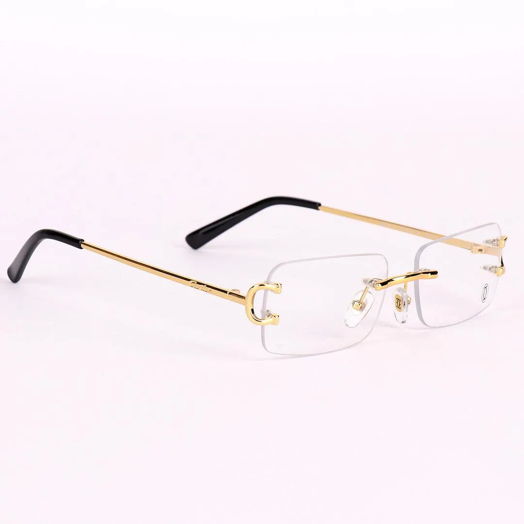 Cartier Exquisite Designed Rimless Gold And Black Metal Glasses