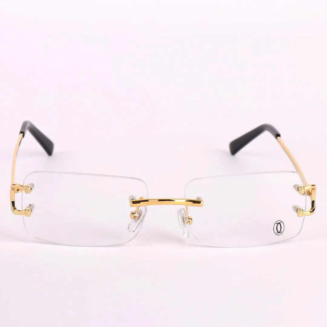 Cartier Exquisite Designed Rimless Gold And Black Metal Glasses