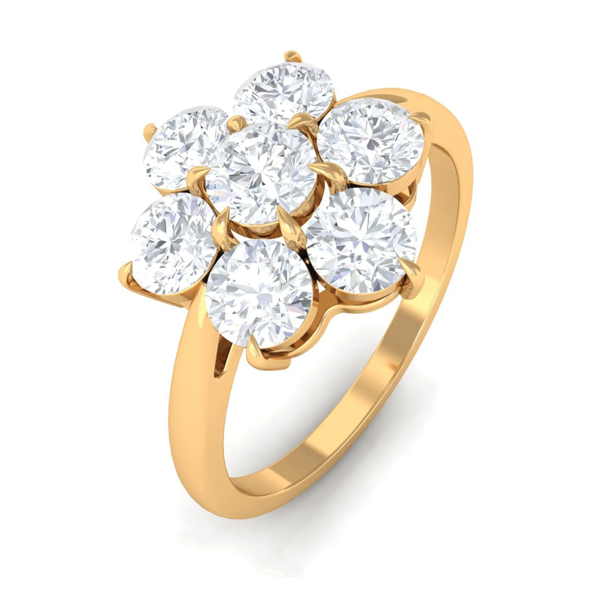 Certified Moissanite Cluster Flower Engagement Ring