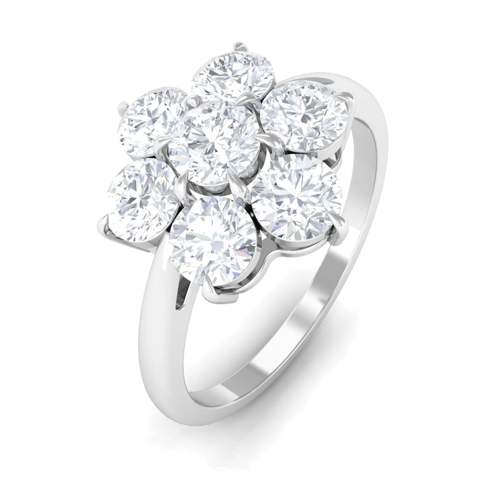 Certified Moissanite Cluster Flower Engagement Ring