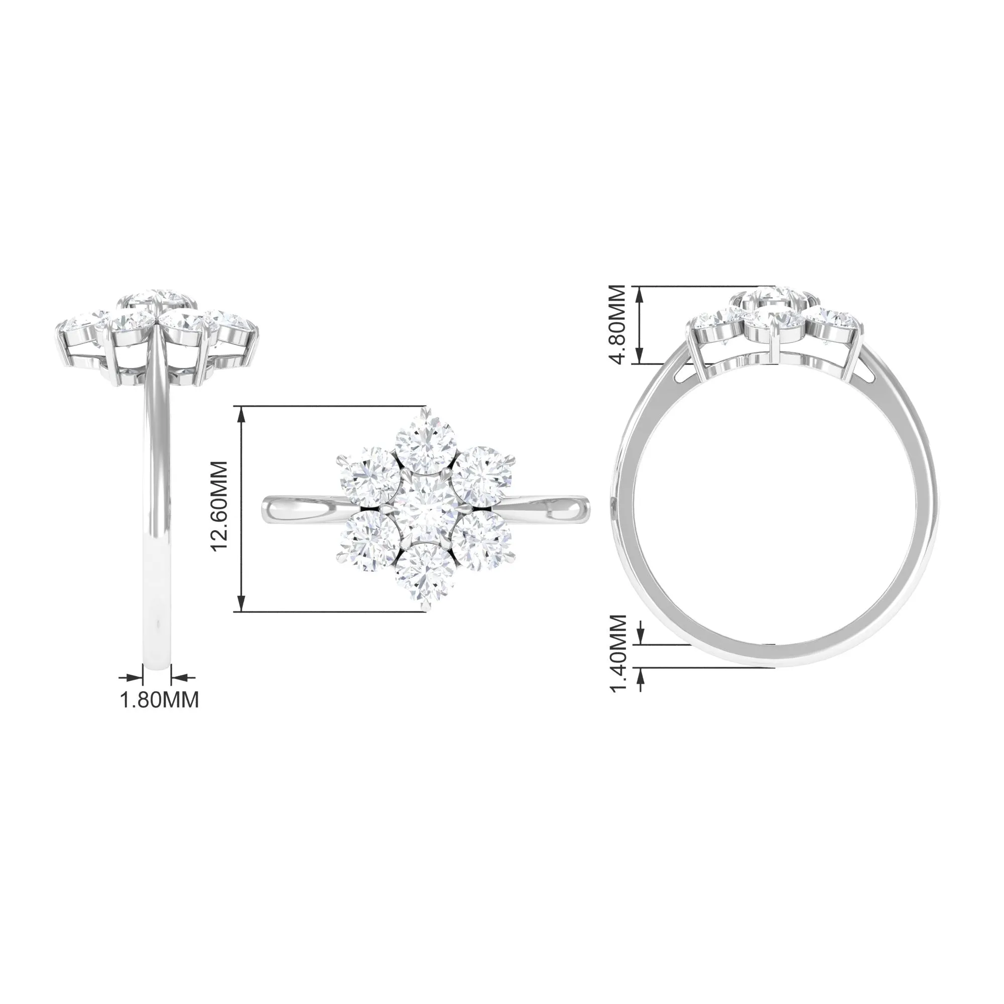 Certified Moissanite Cluster Flower Engagement Ring