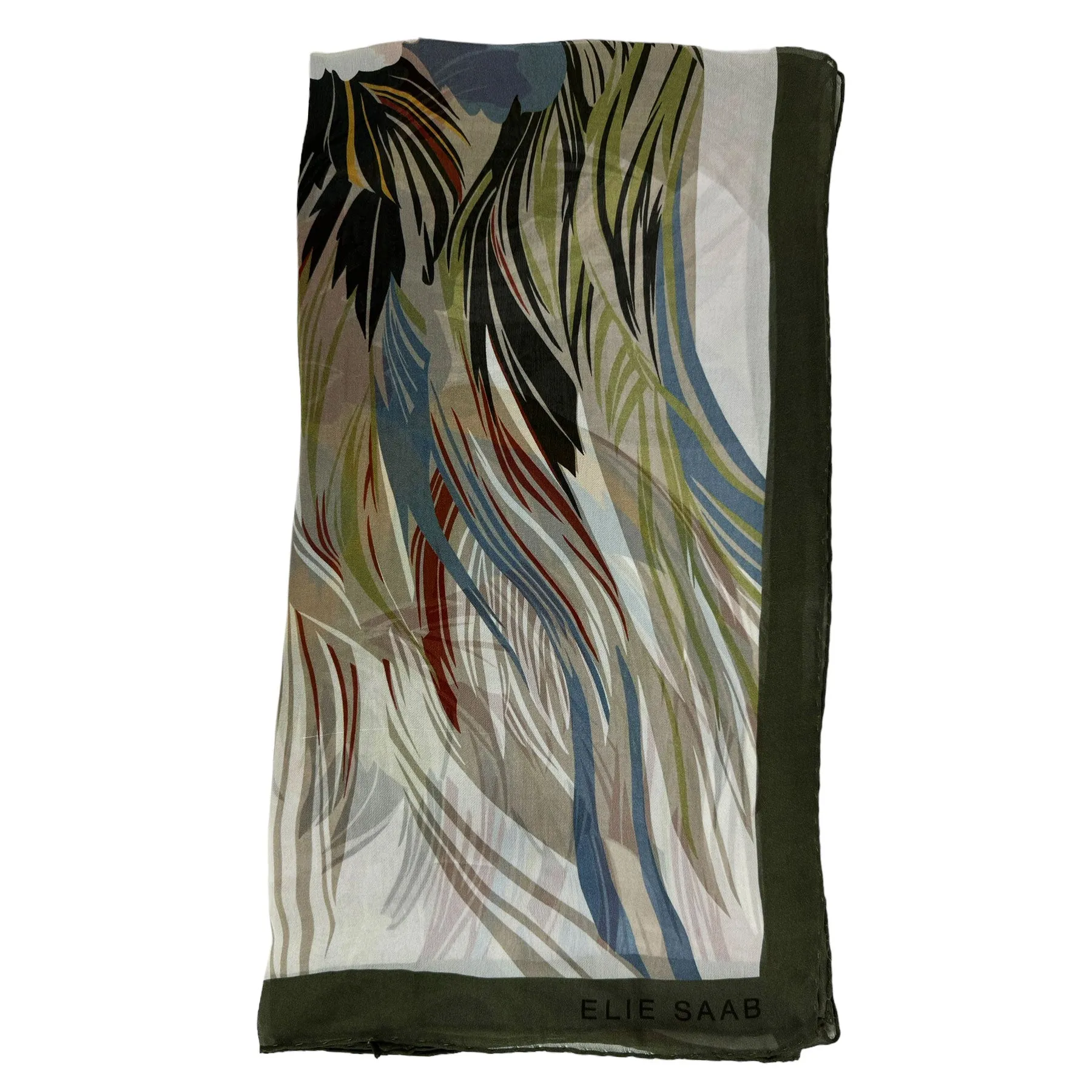 Elie Saab Scarf Forest Green Floral - Chiffon Silk Shawl