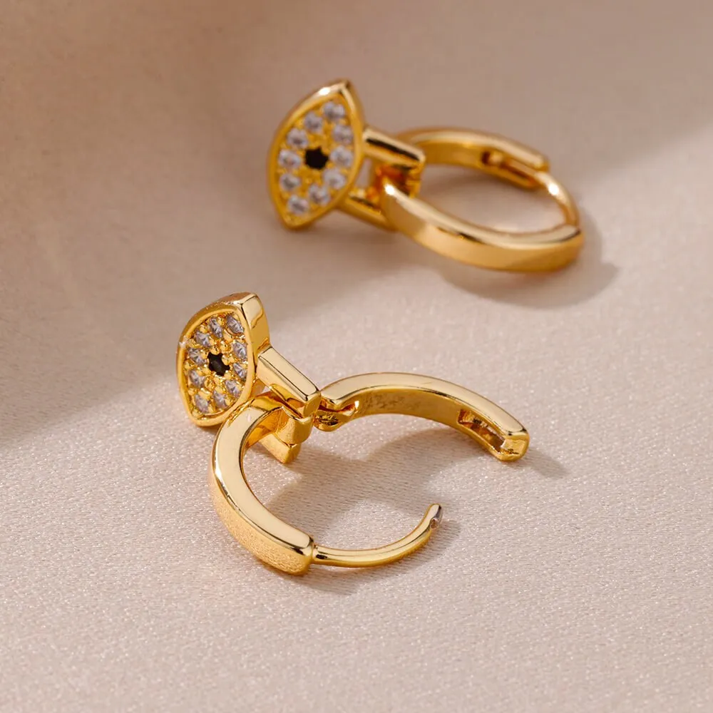 Evil Eyes Gold Color Hoop Earrings Set Metal Dangle Copper Zircon Earring