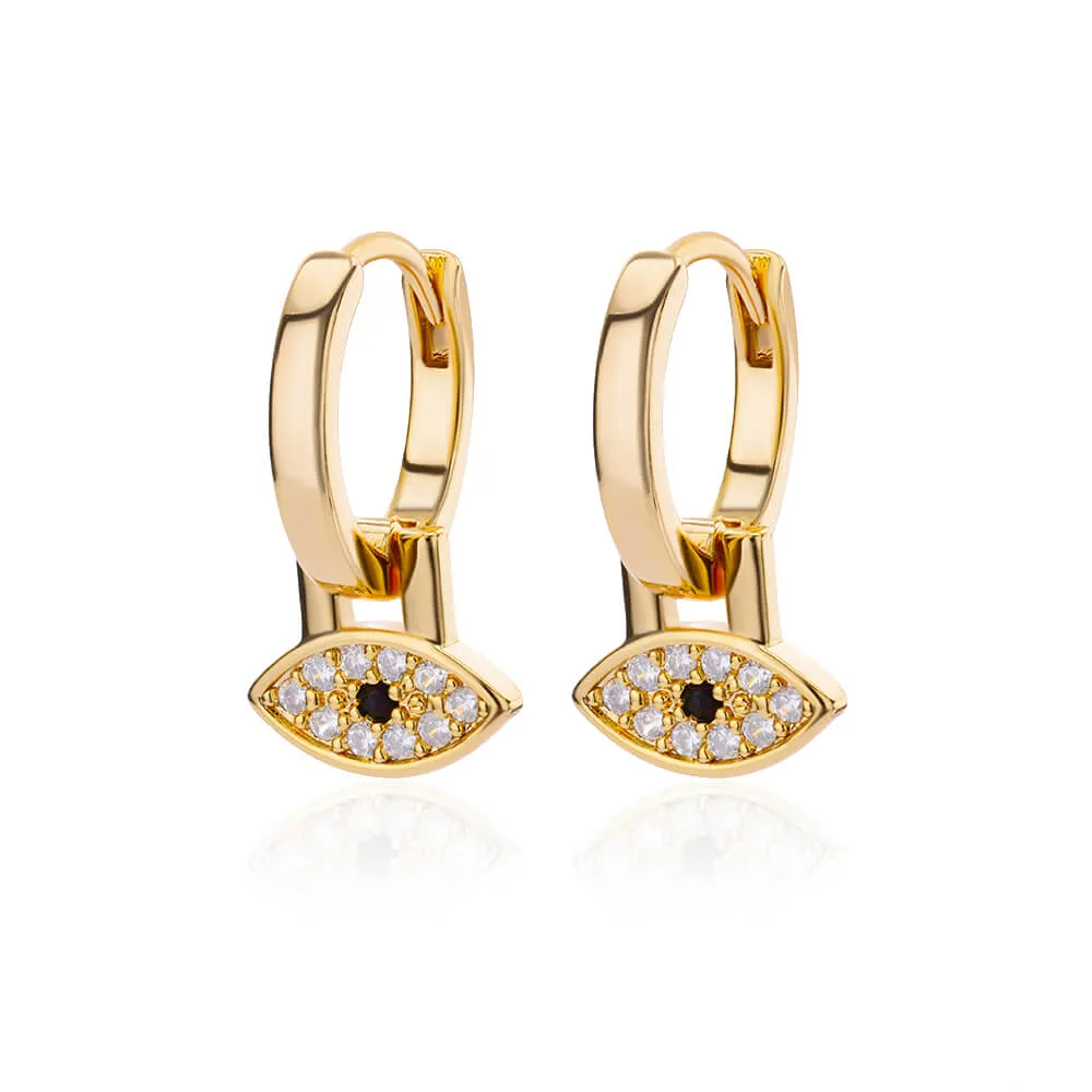Evil Eyes Gold Color Hoop Earrings Set Metal Dangle Copper Zircon Earring
