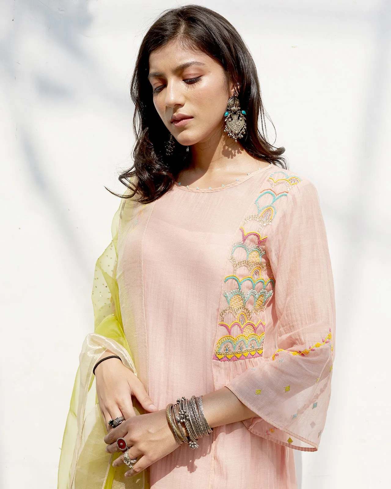 Firdaus Pastel Pink Side yoke Kurta