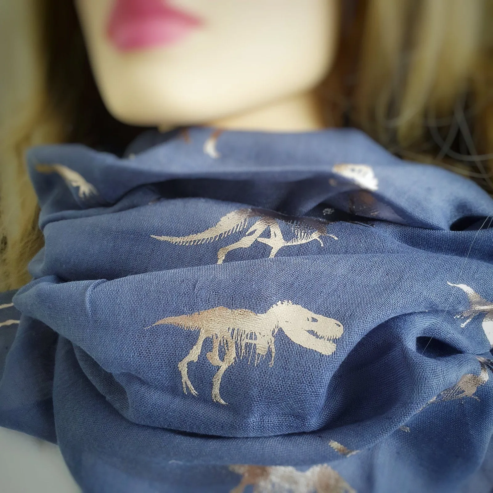Foiled Dinosaur Scarf - Rose Gold and Blue