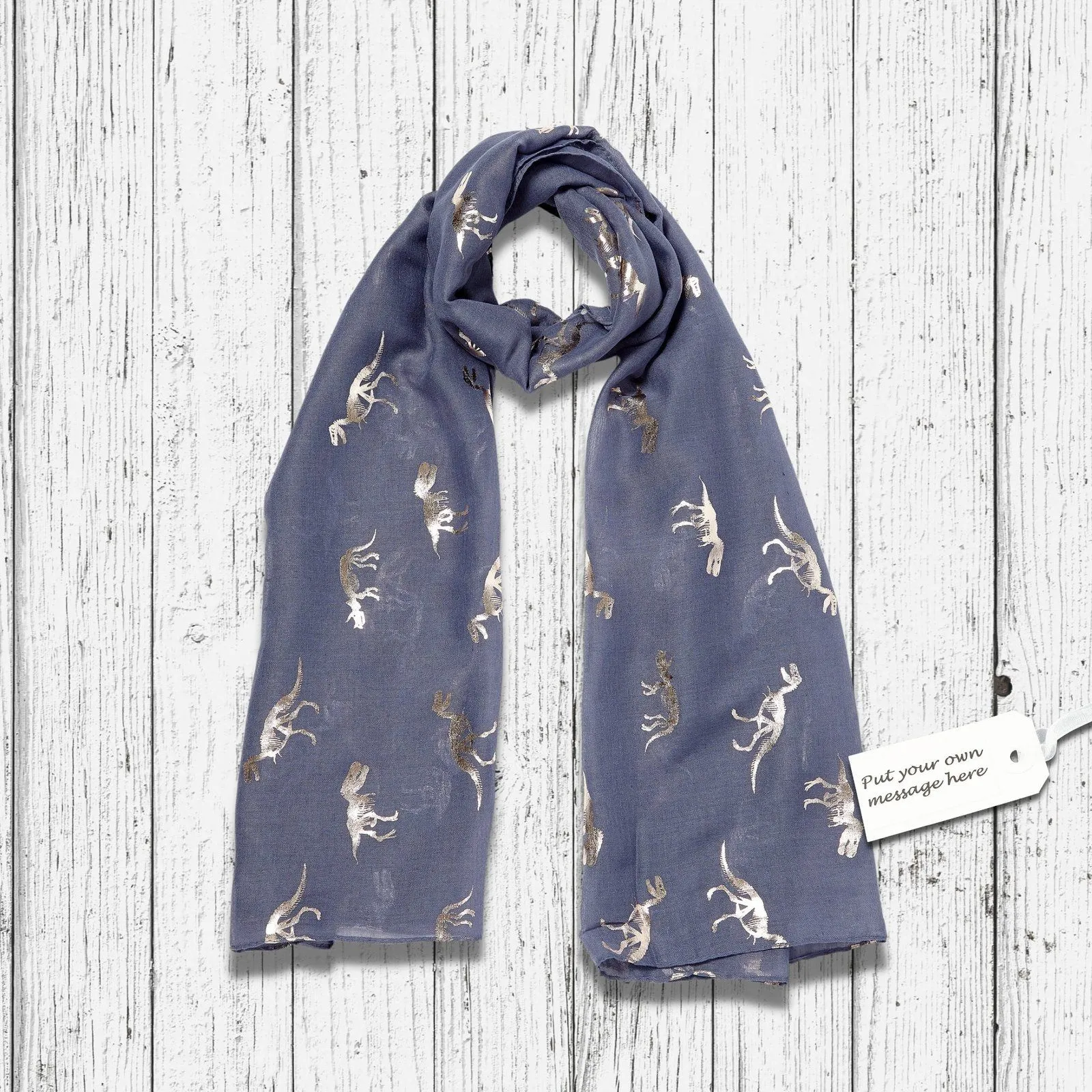 Foiled Dinosaur Scarf - Rose Gold and Blue