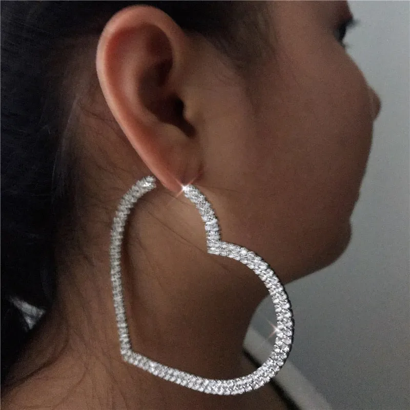 FYUAN Big Heart Crystal Hoop Earrings for Women Bijoux Geometric Rhinestones Earrings Statement Jewelry Party Gifts