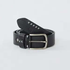 Gray Textured Genuine Leather Belt - Black