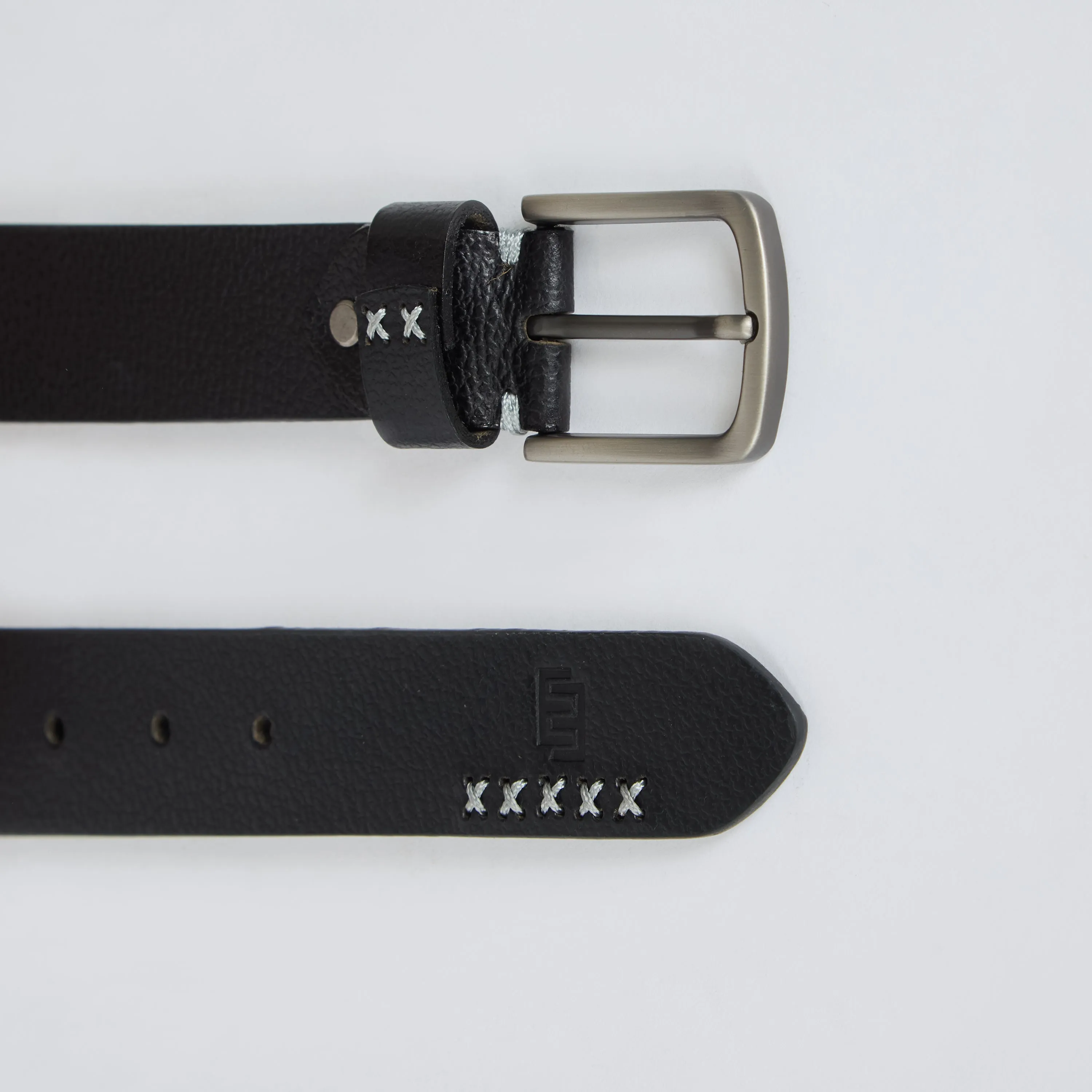Gray Textured Genuine Leather Belt - Black