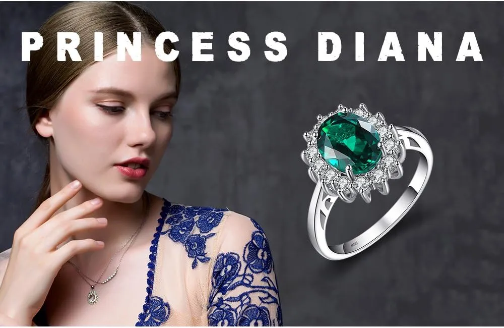 JewelryPalace Princess Diana Kate Middleton Class Gemstone Birthstone Sapphire Halo Engagement Rings for Women, Anniversary 14K White Yellow Rose Gold Plated 925 Sterling Silver Promise Rings for Her