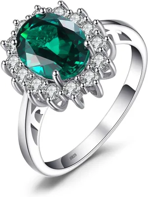 JewelryPalace Princess Diana Kate Middleton Class Gemstone Birthstone Sapphire Halo Engagement Rings for Women, Anniversary 14K White Yellow Rose Gold Plated 925 Sterling Silver Promise Rings for Her