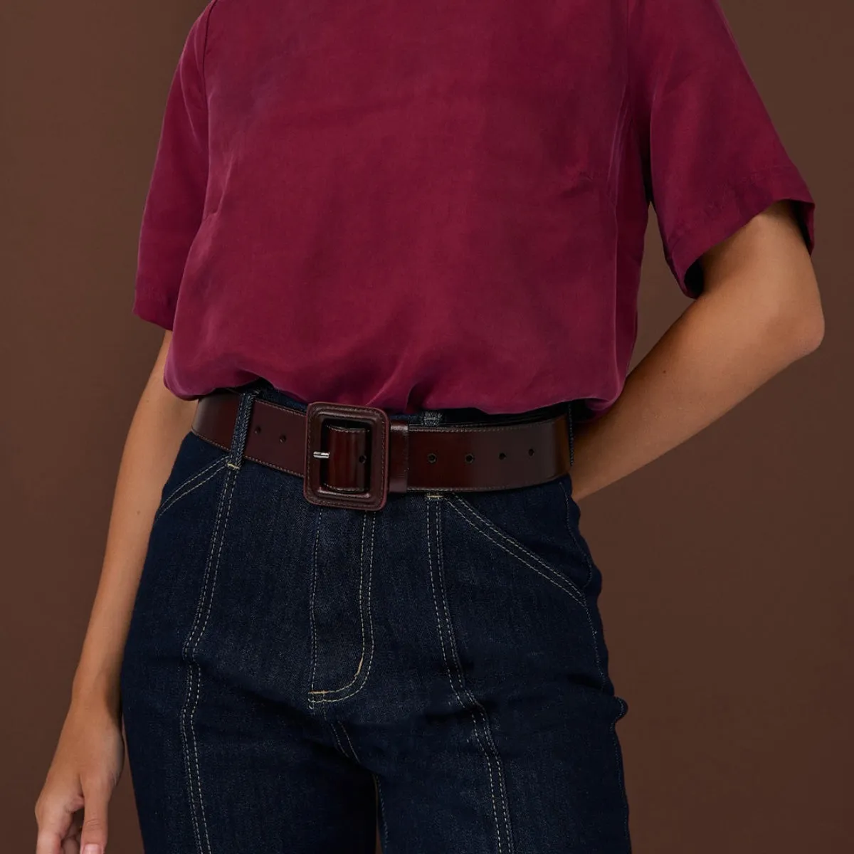 Leather Covered Buckle Belt (Nude)