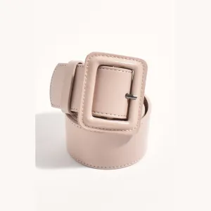 Leather Covered Buckle Belt (Nude)