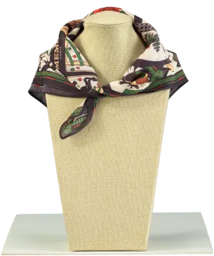 MEMO PARIS Luxury Brown Christmas Print Silk Neck Scarf