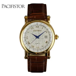 Mens Watch Vintage Elegant Roman Numerals Watch Brown PULeather Elegant Quartz Wrist Watch Gold Ton