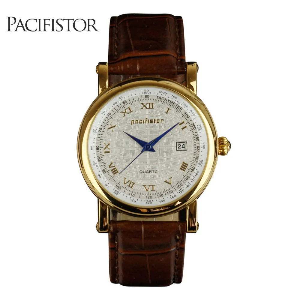 Mens Watch Vintage Elegant Roman Numerals Watch Brown PULeather Elegant Quartz Wrist Watch Gold Ton
