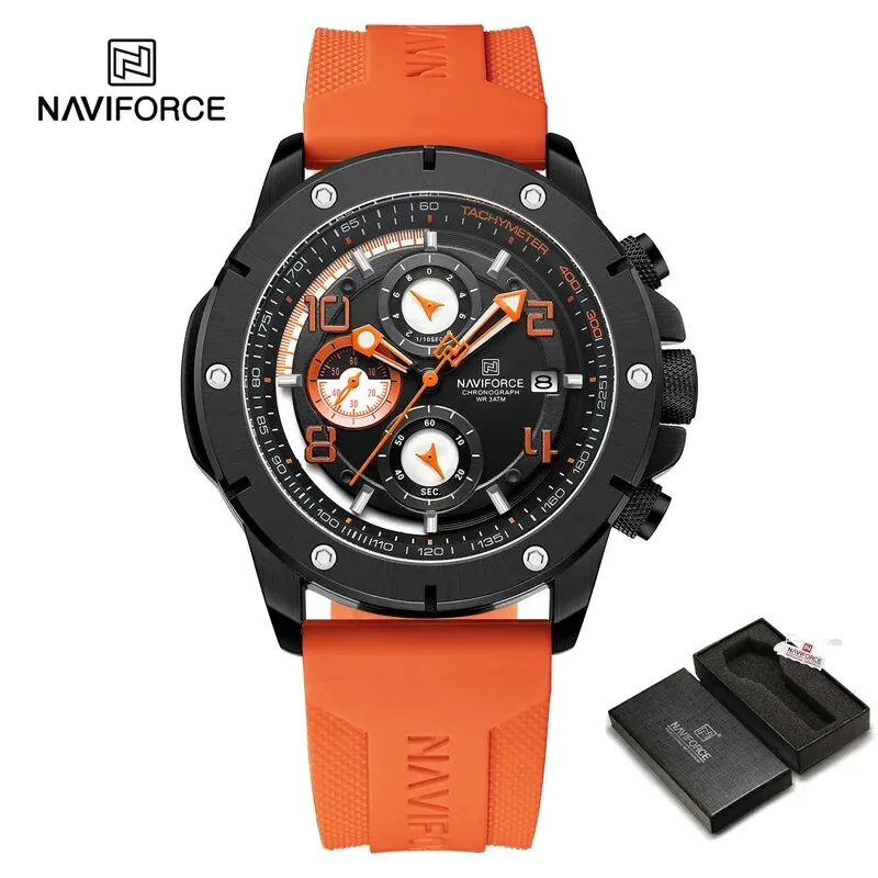 NAVIFORCE 8034 New Fashion Men’s Watch Chronograph Business Quartz Wristwatches Waterproof Luminous Silicone Strap Clock Reloj Hombre