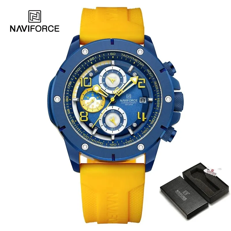 NAVIFORCE 8034 New Fashion Men’s Watch Chronograph Business Quartz Wristwatches Waterproof Luminous Silicone Strap Clock Reloj Hombre