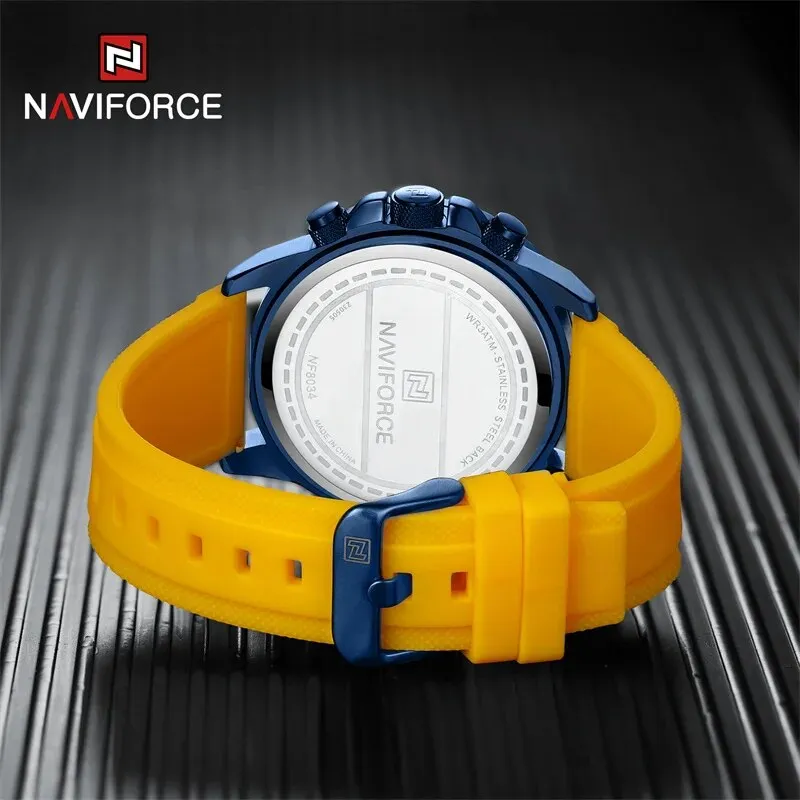 NAVIFORCE 8034 New Fashion Men’s Watch Chronograph Business Quartz Wristwatches Waterproof Luminous Silicone Strap Clock Reloj Hombre