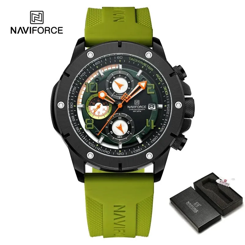 NAVIFORCE 8034 New Fashion Men’s Watch Chronograph Business Quartz Wristwatches Waterproof Luminous Silicone Strap Clock Reloj Hombre