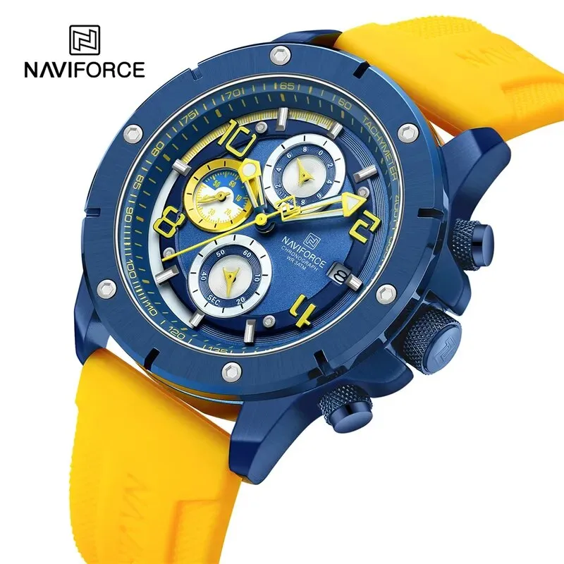 NAVIFORCE 8034 New Fashion Men’s Watch Chronograph Business Quartz Wristwatches Waterproof Luminous Silicone Strap Clock Reloj Hombre