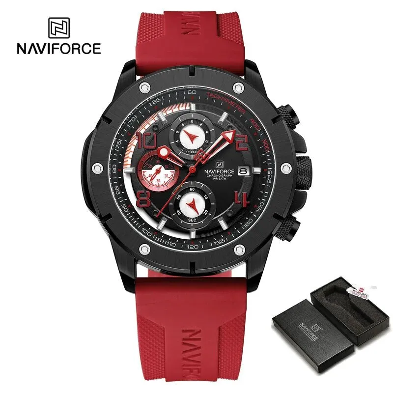 NAVIFORCE 8034 New Fashion Men’s Watch Chronograph Business Quartz Wristwatches Waterproof Luminous Silicone Strap Clock Reloj Hombre