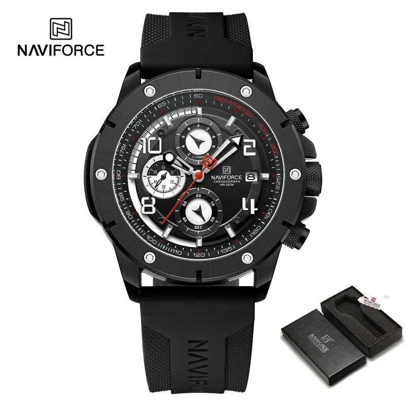 NAVIFORCE 8034 New Fashion Men’s Watch Chronograph Business Quartz Wristwatches Waterproof Luminous Silicone Strap Clock Reloj Hombre