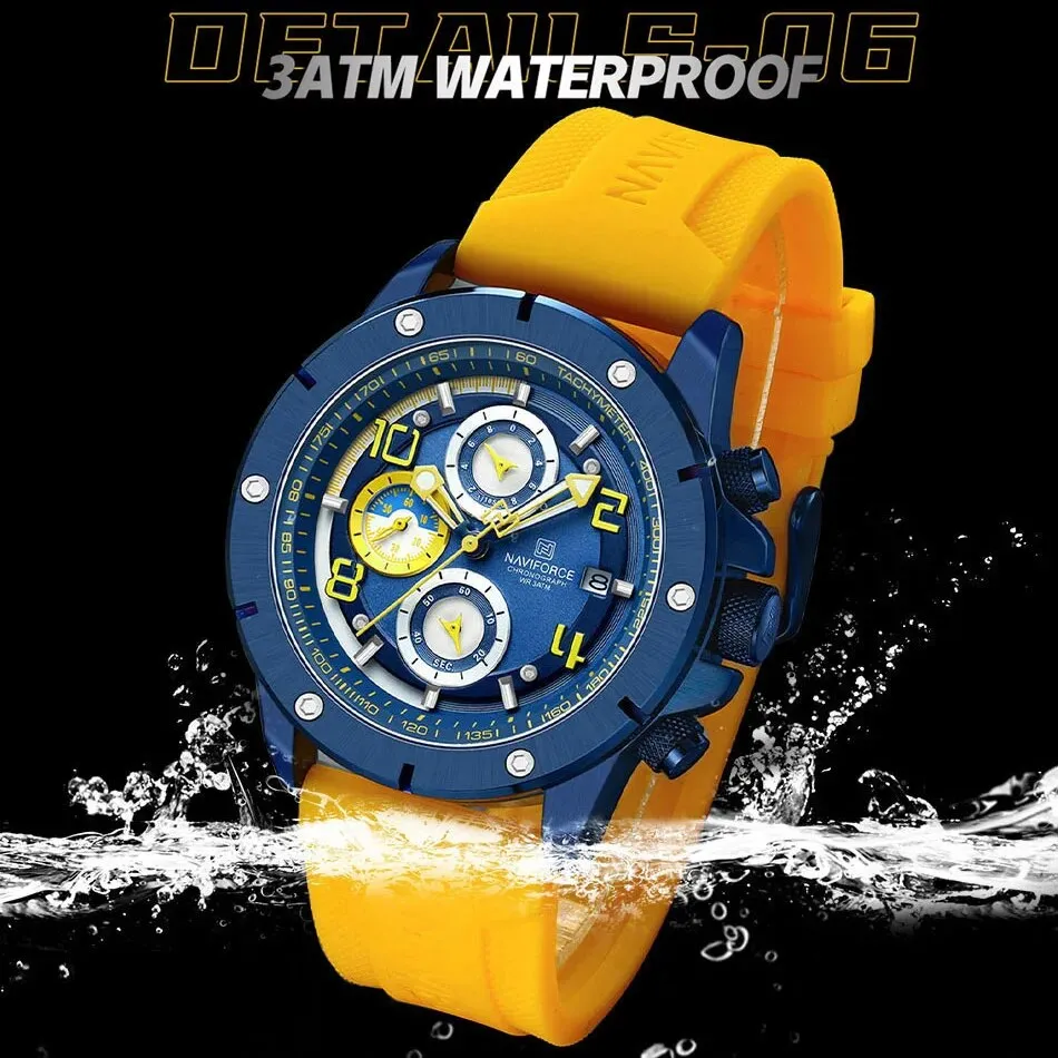 NAVIFORCE 8034 New Fashion Men’s Watch Chronograph Business Quartz Wristwatches Waterproof Luminous Silicone Strap Clock Reloj Hombre