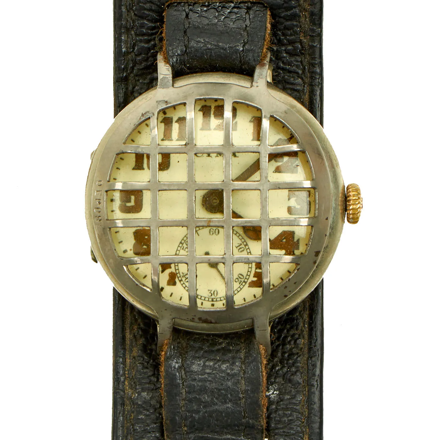 Original WWI German Swiss Made CYMA Military Trench Watch with Steel Dial Shrapnel Guard - Fully Functional