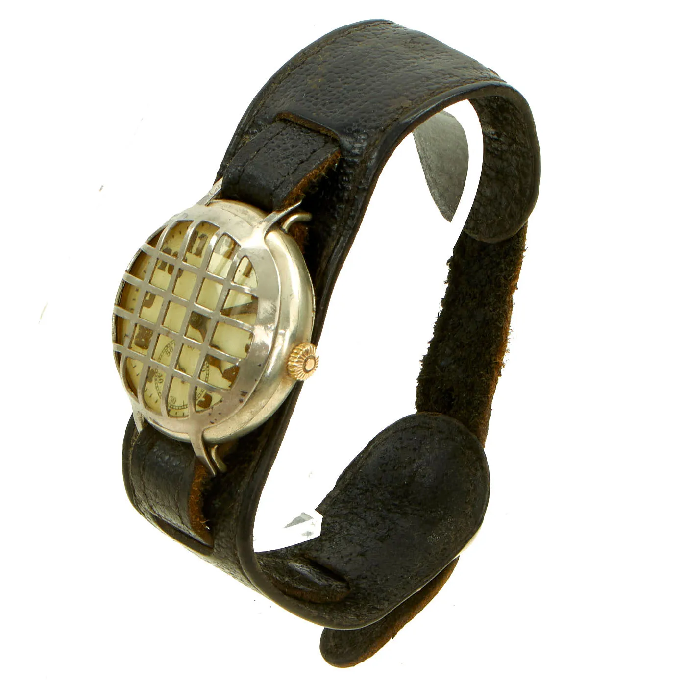 Original WWI German Swiss Made CYMA Military Trench Watch with Steel Dial Shrapnel Guard - Fully Functional